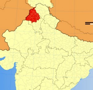 Location of Punjab on Indian Map