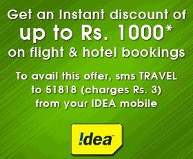 Discount on Hotels and Flight Tickets with Yatra and Idea