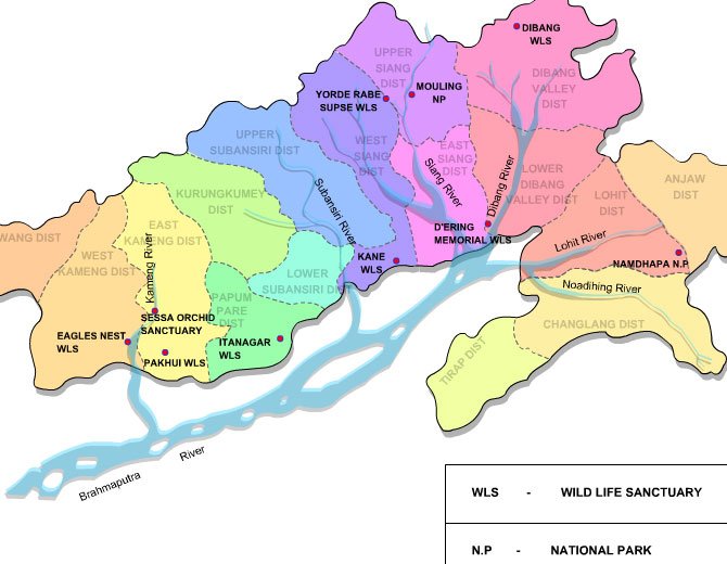 Arunachal Pradesh National Parks and Wildlife Sanctuary Map