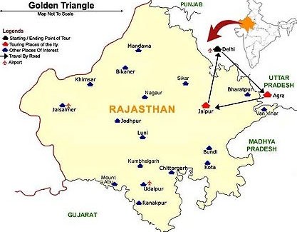 Golden Triangle Map with Agra, Jaipur, Delhi