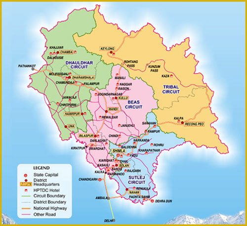 Maps of Popular Himachal Tourist Circuits