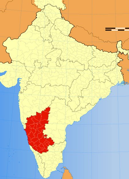 Location of Karnataka on Indian Map