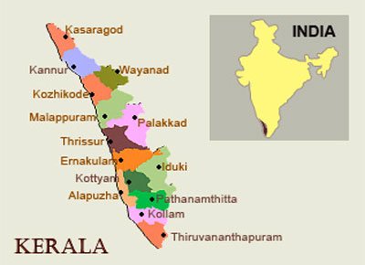 Location of Kerala on Indian Map