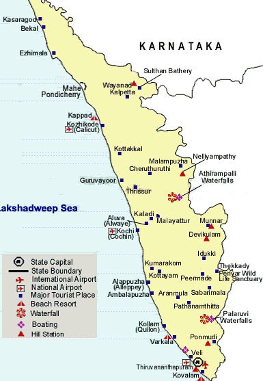 Map of Tourist Places in Kerala