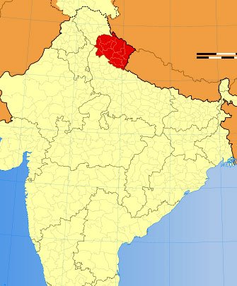 Location of Uttarakhand on Indian Map