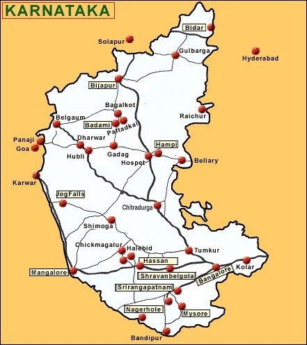 south karnataka tourist places map