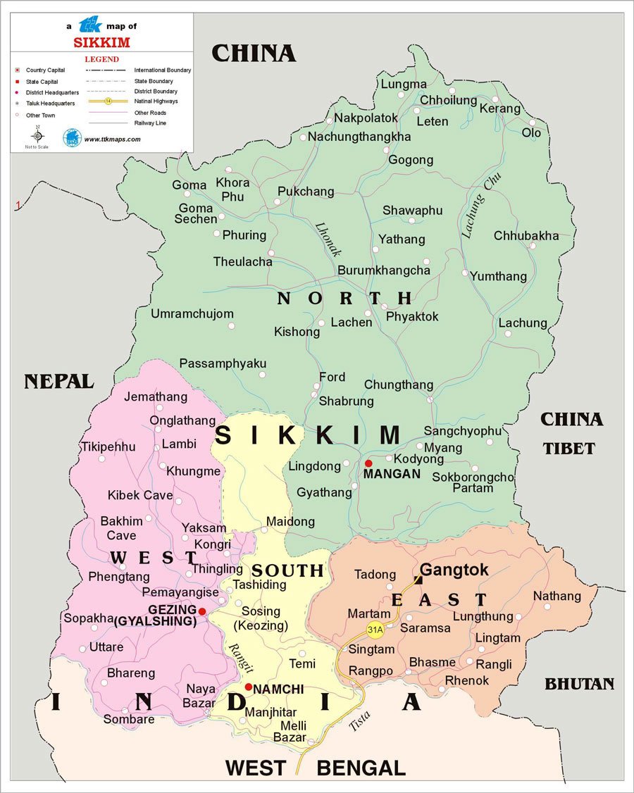 map of sikkim tourism