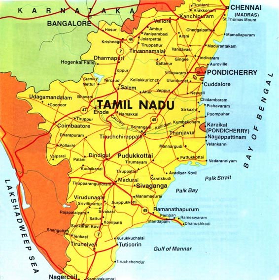 tamilnadu tourism map with km