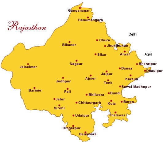 Rajasthan Important Tourist Places Map